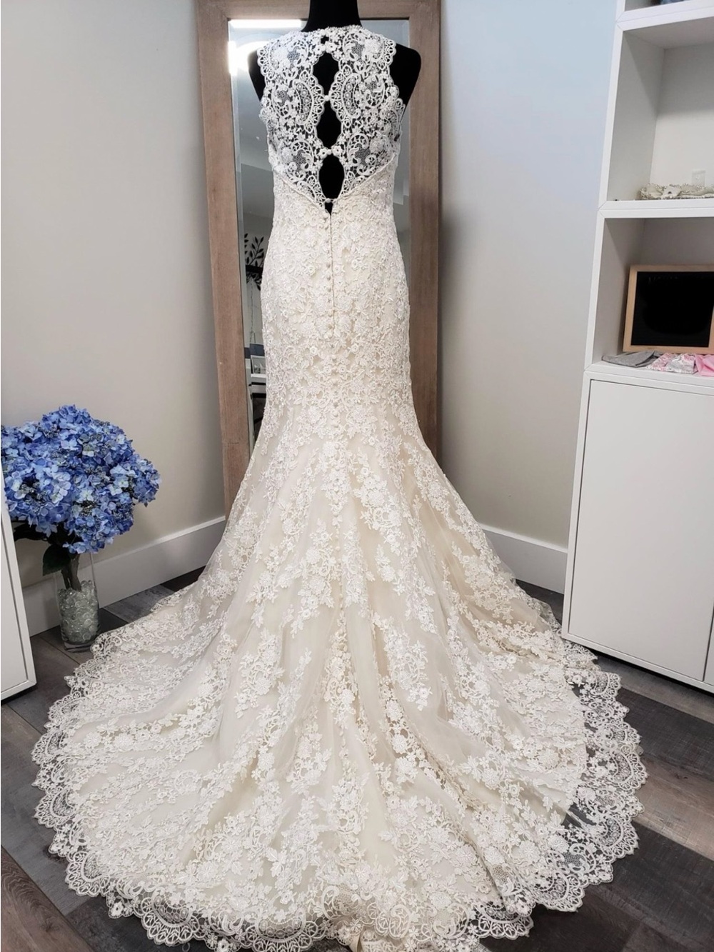 Allure Bridals Lace Illusion Back Mermaid Wedding Dress in Ivory